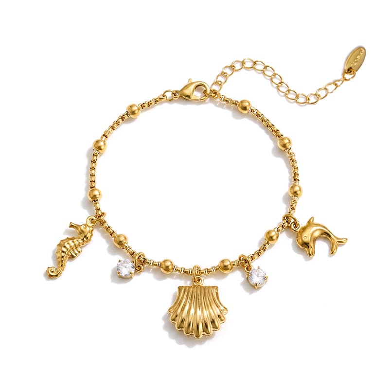 Pulsera de acero inoxidable con colgantes de caballito y concha