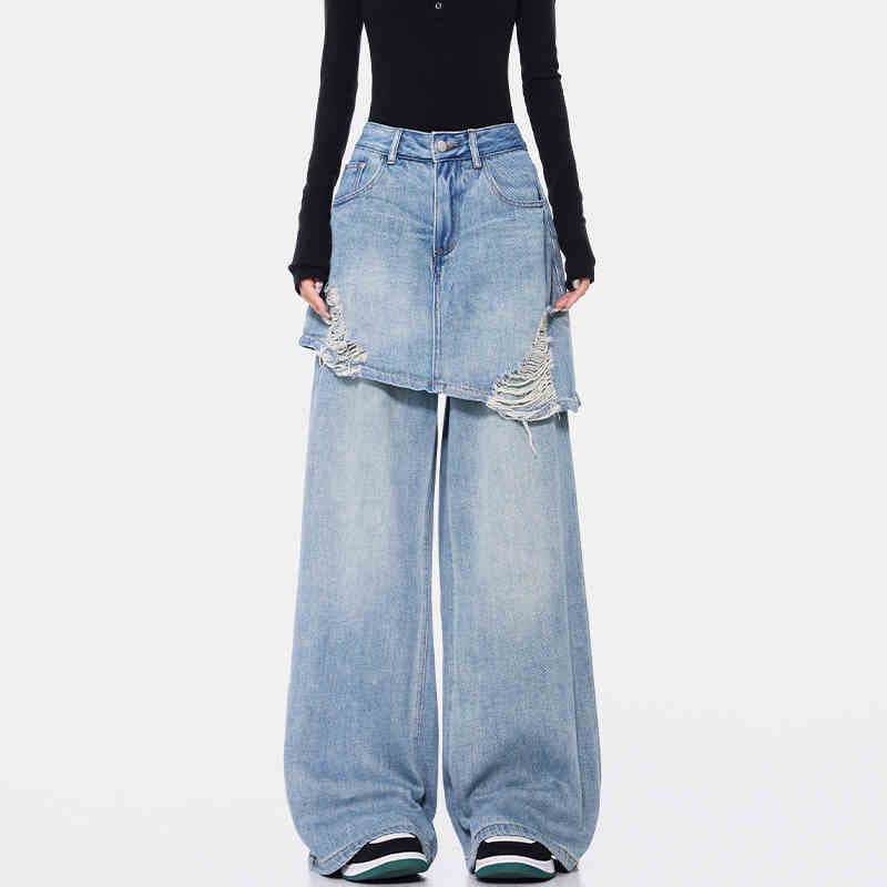 Jeans para mujer azul vintage efecto lavado con rotos