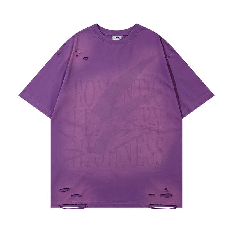 Camiseta rasgada suelta de manga corta para hombre