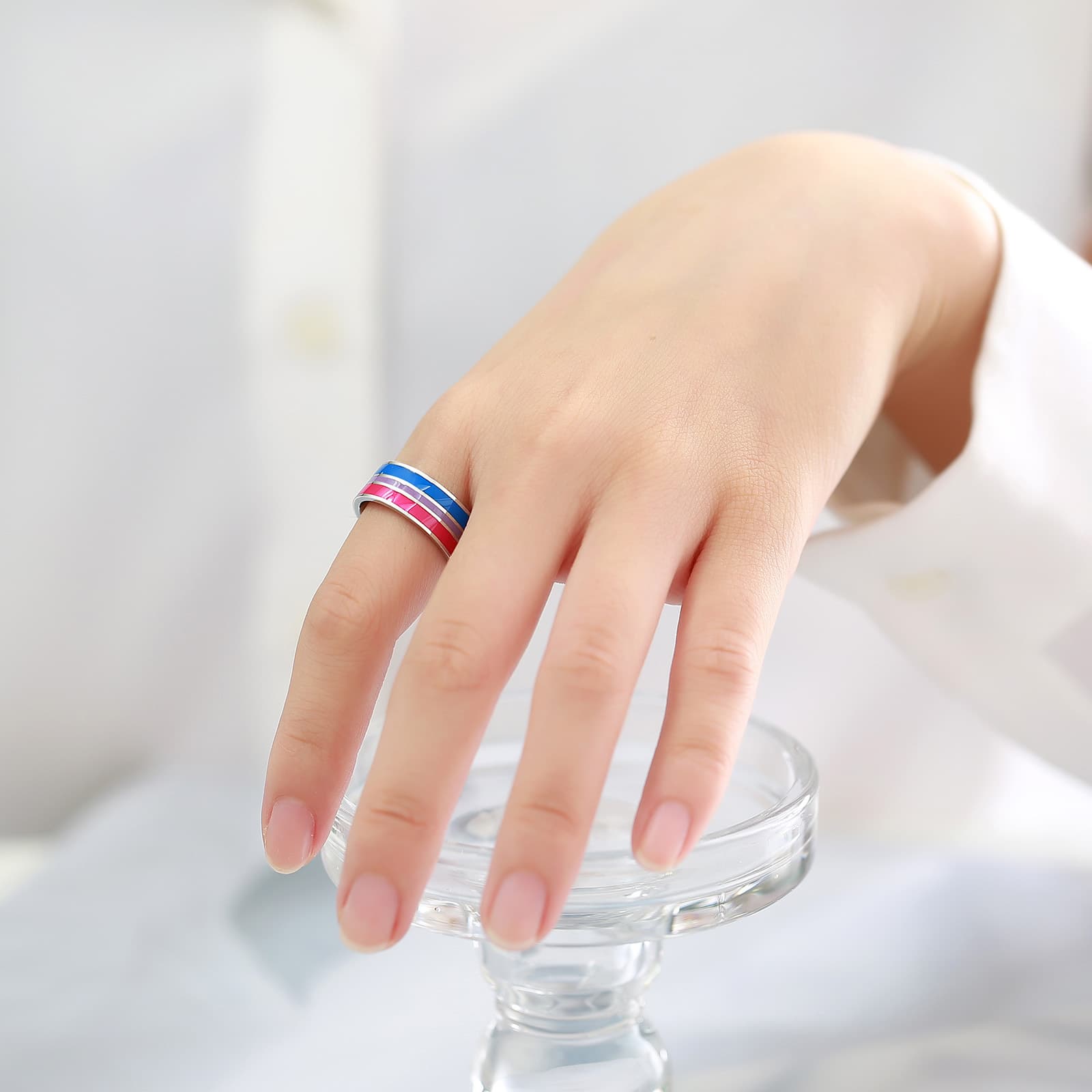 Anillo arco iris de acero titánico para hombre