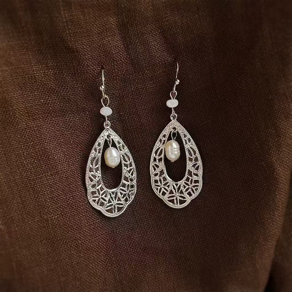 Aretes de perla estilo francés retro