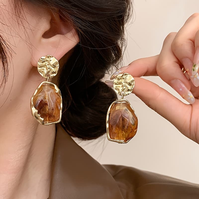 Aretes vintage de resina geométrica para mujer