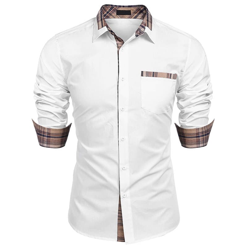 Camisa cardigan de cuadros, manga larga para hombre