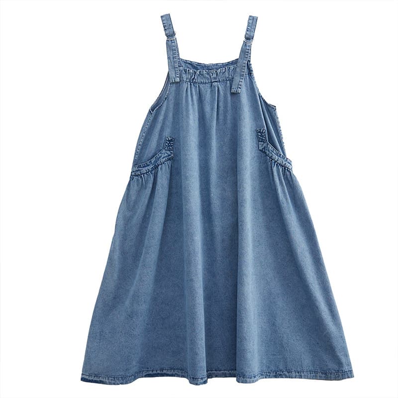 Falda larga de denim con tirantes ajustables