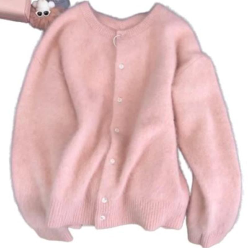 Suéter mujer estilo cárdigan rosa terciopelo suave