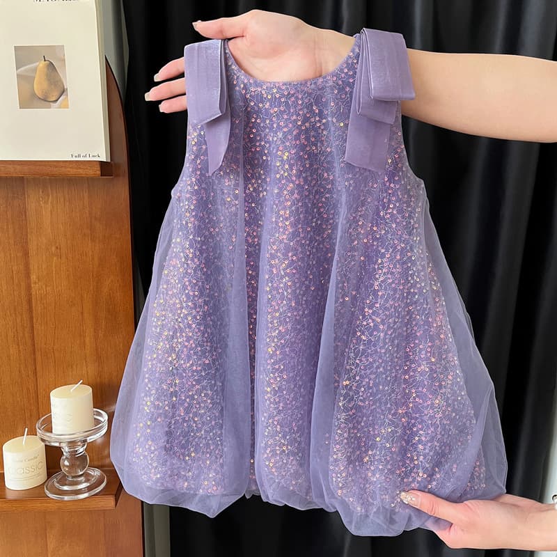 Vestido sin mangas con lentejuelas y tul para niña