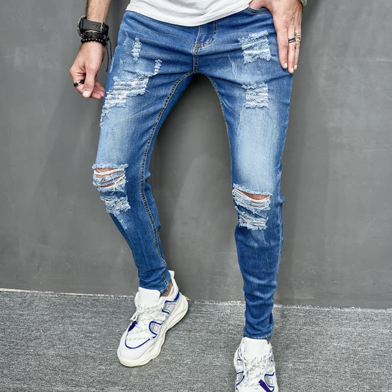 Jeans slim fit desgastados con elasticidad para hombre