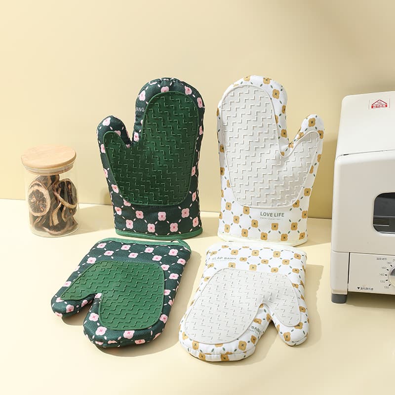 Guantes de horno y agarraderas con doble capa algodón silicona