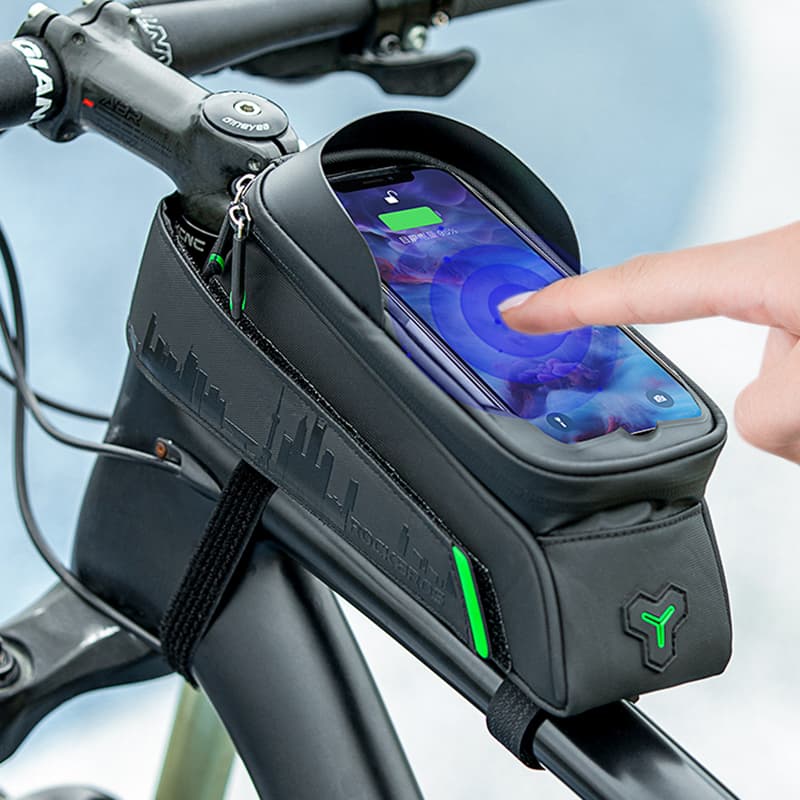 Bolsa frontal para bicicleta con soporte para teléfono