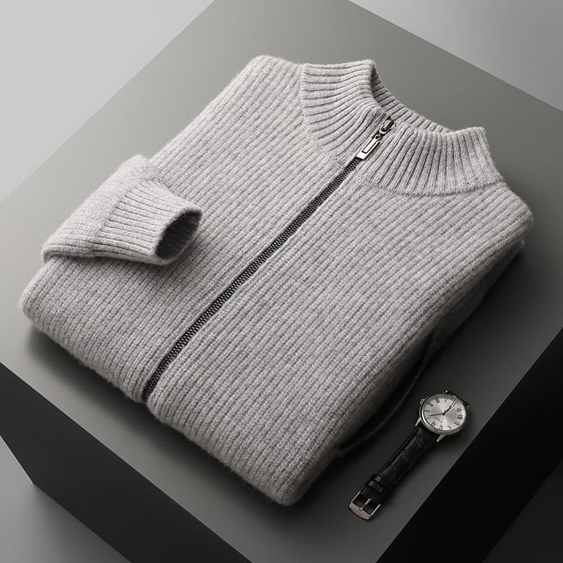 Cardigan lana para hombre cuello de pie cremallera