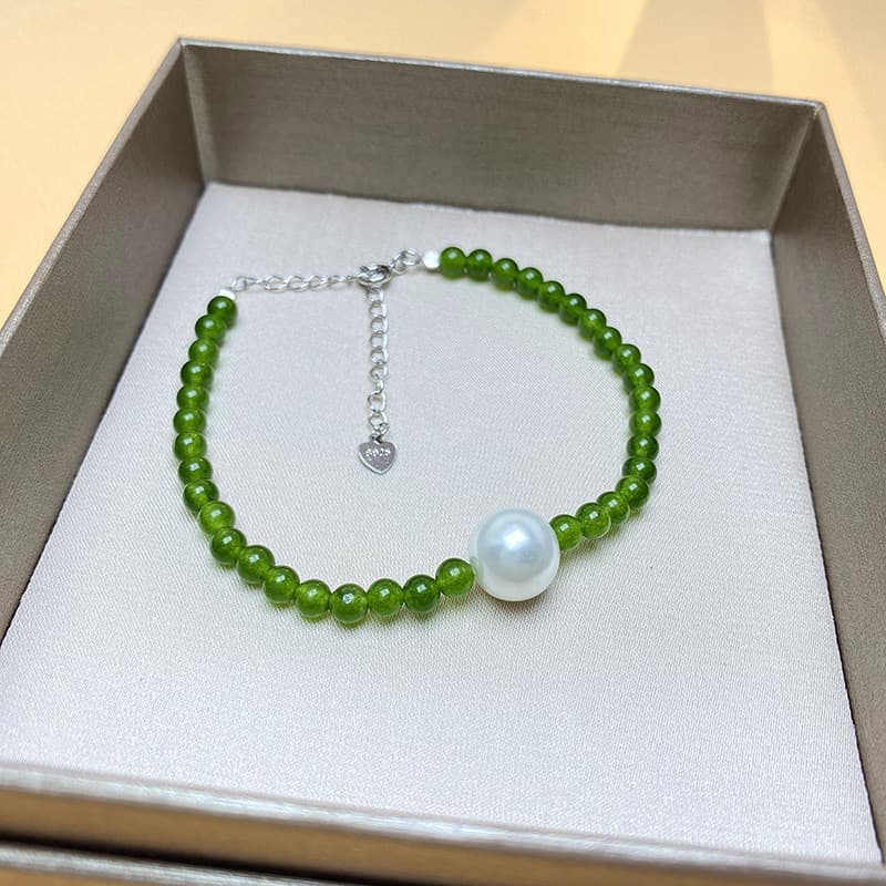 Brazalete de plata 925 con calcedonia y perla para mujeres
