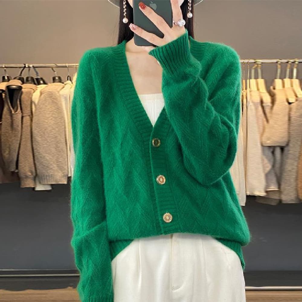 Cardigan de mujer cuello V tejido de algodón