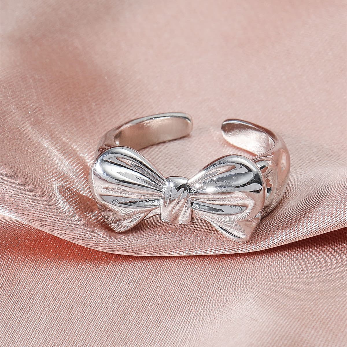 Anillo abierto de moño, plateado dorado y ajustable