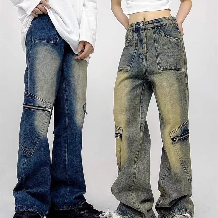 Pantalones denim teñido amarillo retro moderno