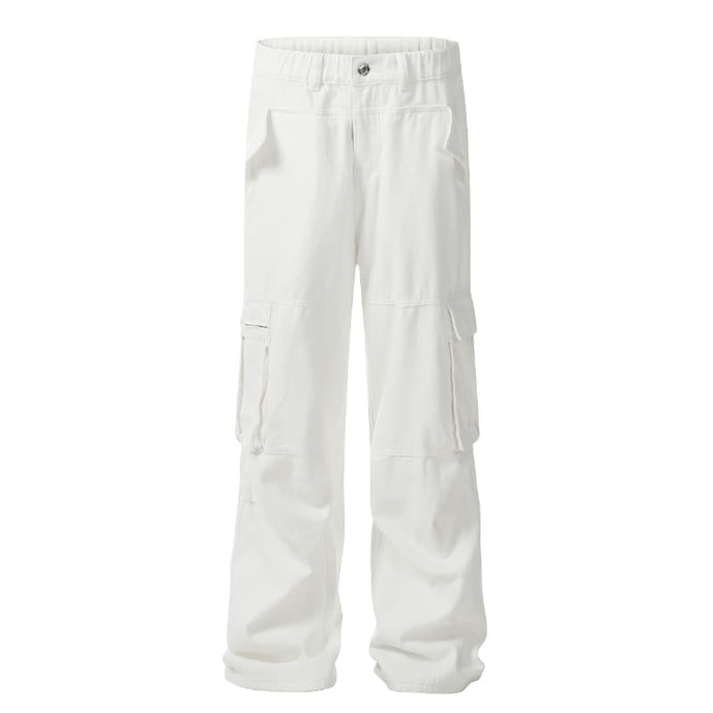 Pantalón blanco casual recto de bolsillos
