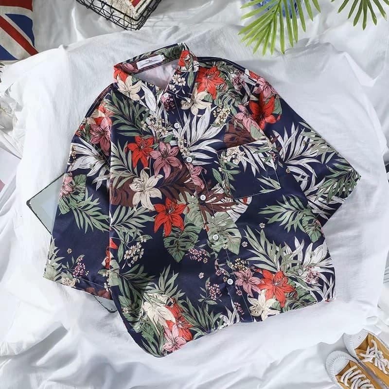 Camisa de hombre manga corta con diseño floral