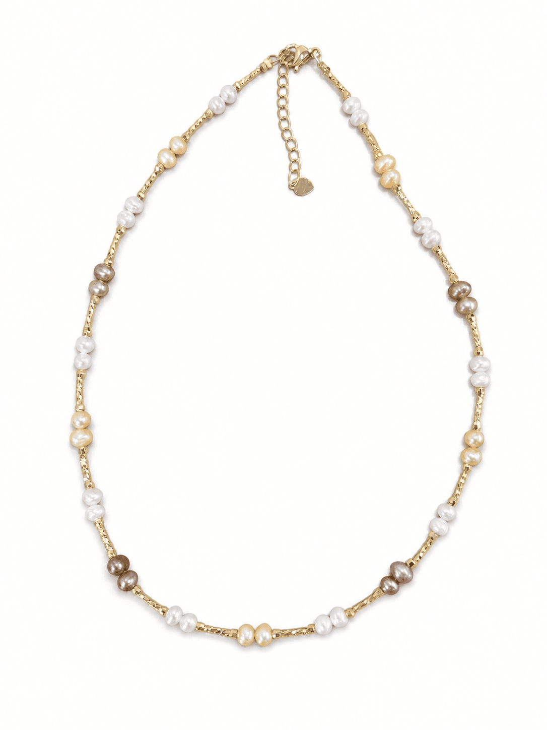 Collar de perlas multicolor con cadena tubo dorada