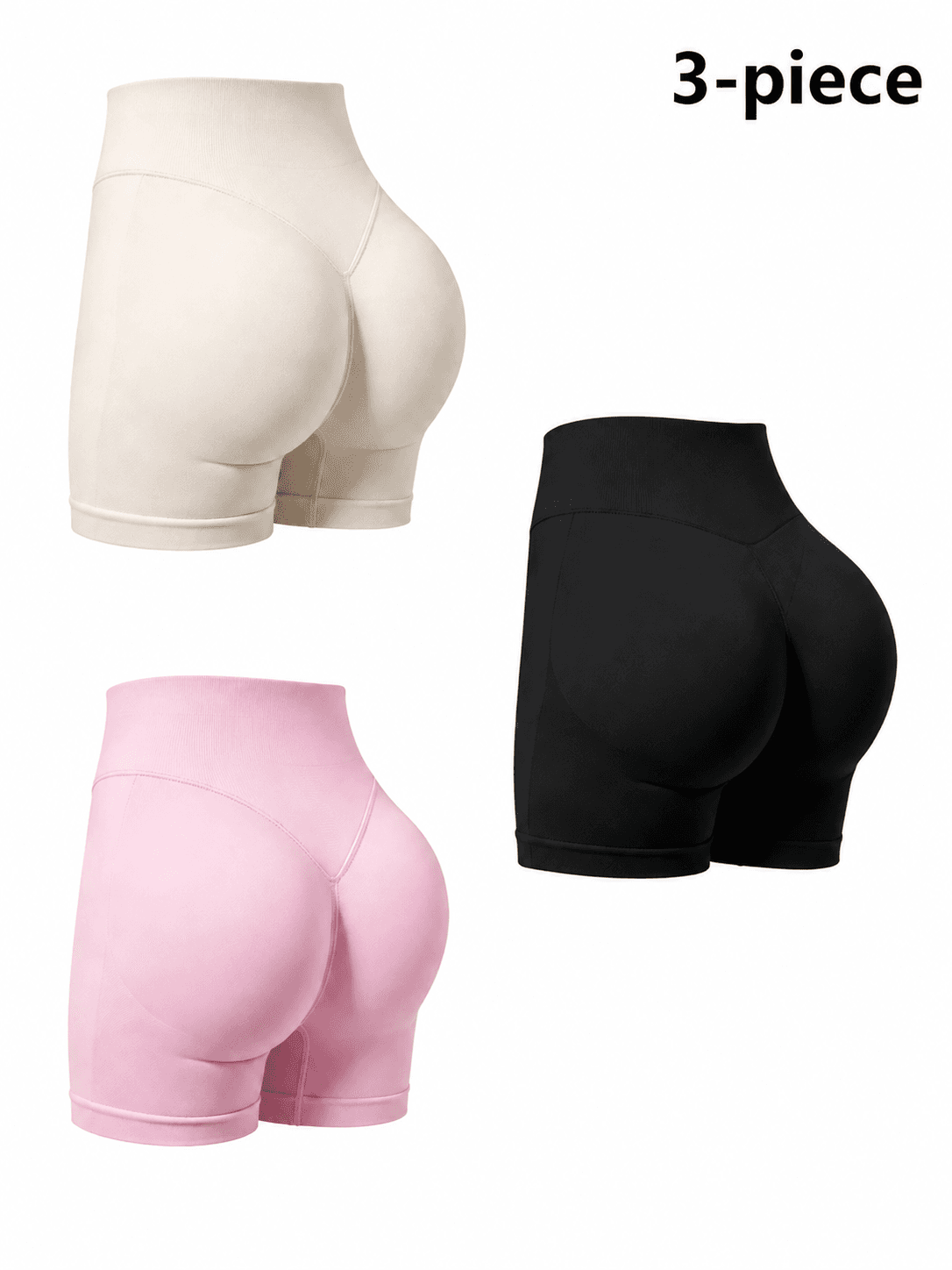 Pack de 3 shorts deportivos sin costuras con levantacola y control abdominal