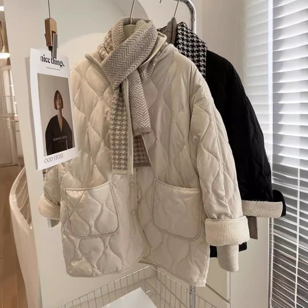 Abrigo acolchado de invierno para mujer con patrón diamante