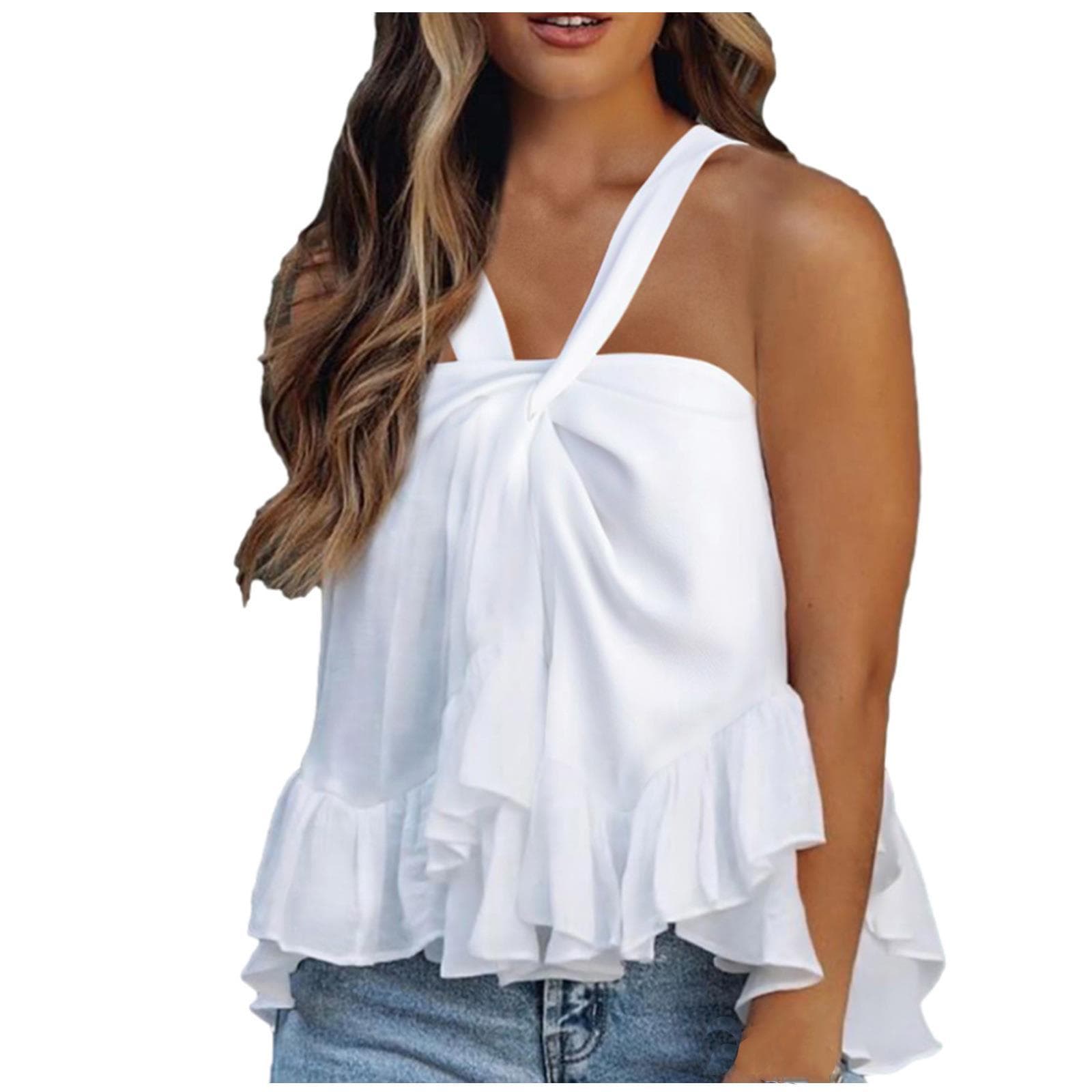 Top sin mangas con cuello halter y volantes
