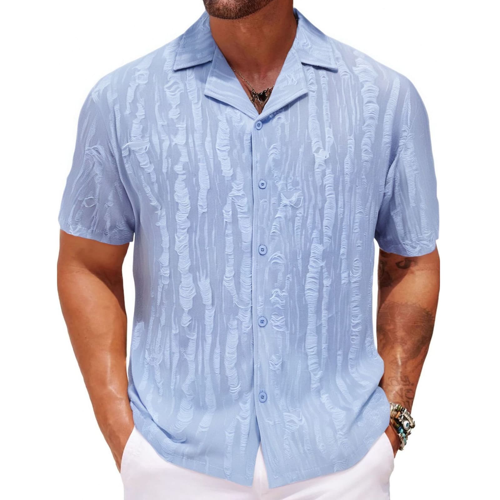 Camisa de verano para hombre con cuello estilo cubano