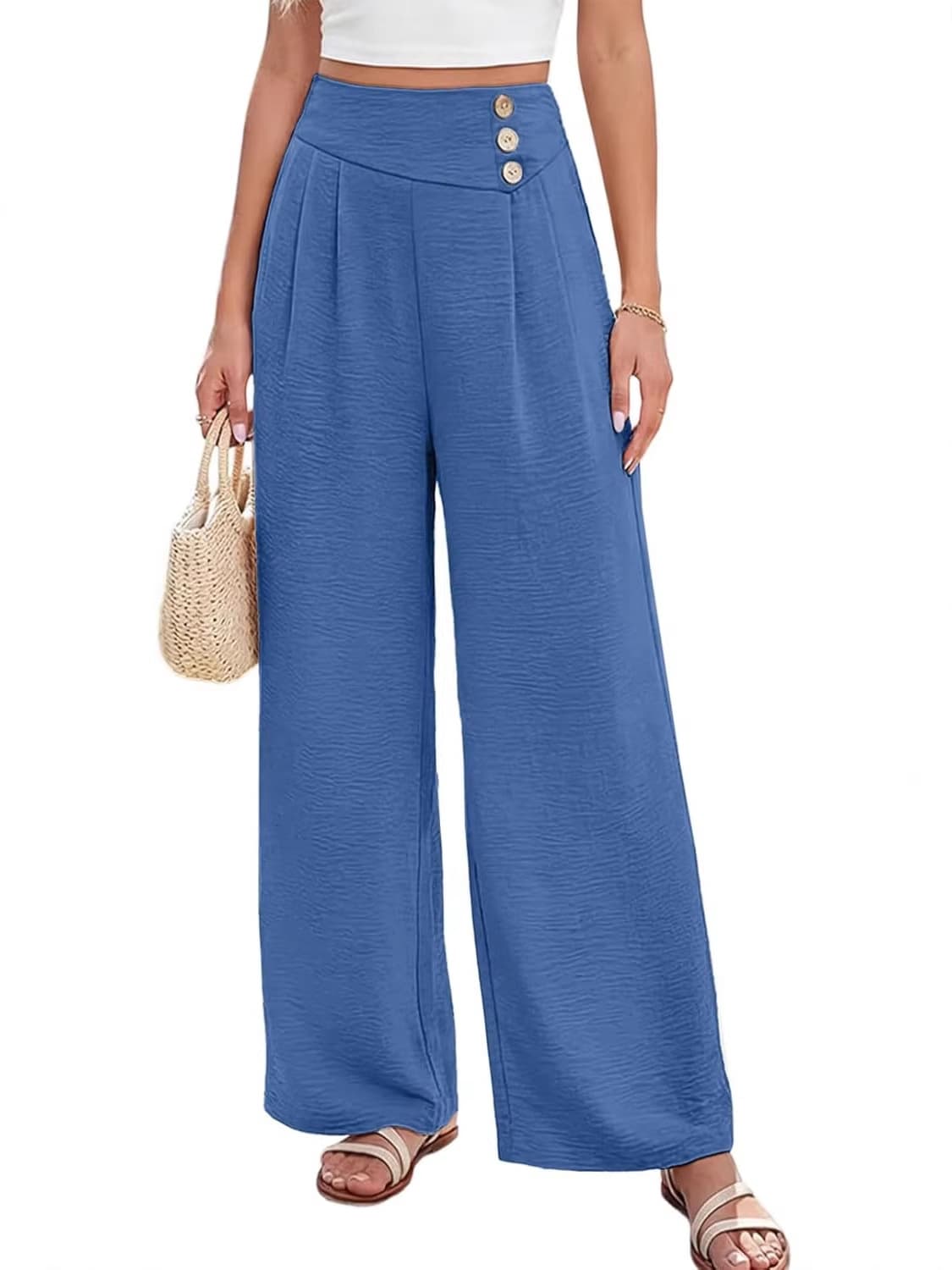 Pantalones sueltos de algodón y lino con bolsillos