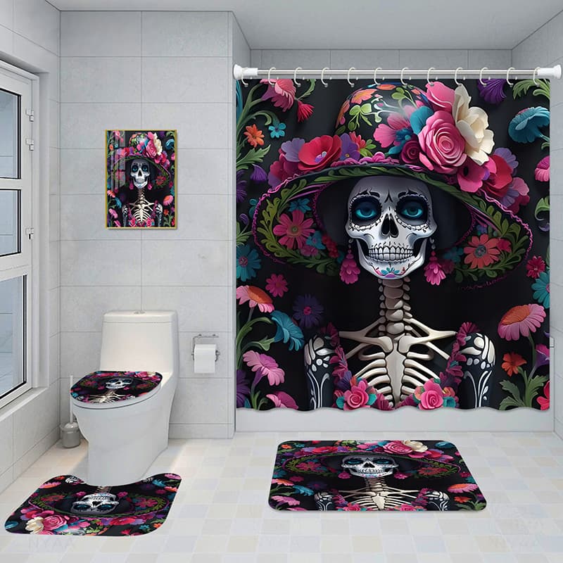 Juego de baño de cinco piezas con cortina y tapetes impermeables