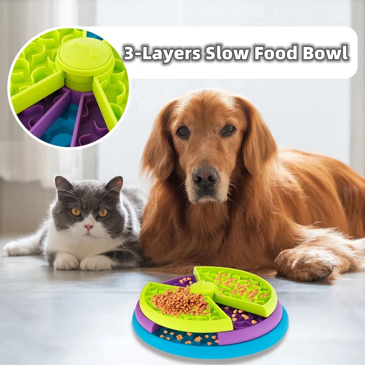 Cuenco puzzle giratorio para mascotas con 3 capas