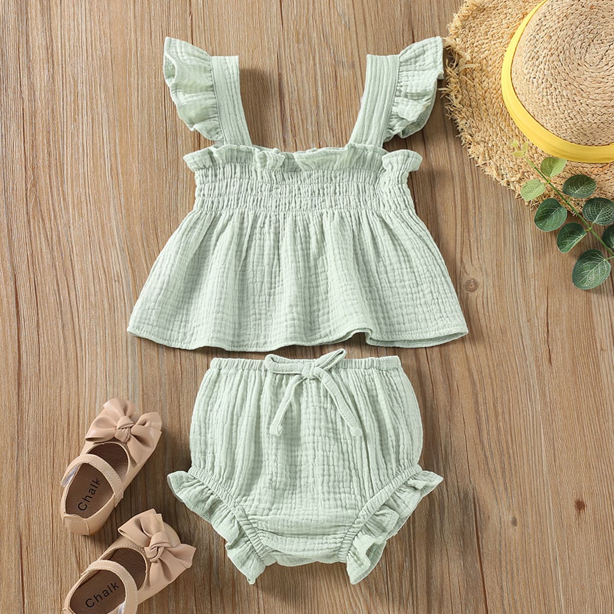 Conjunto de top sin mangas y shorts para niñas