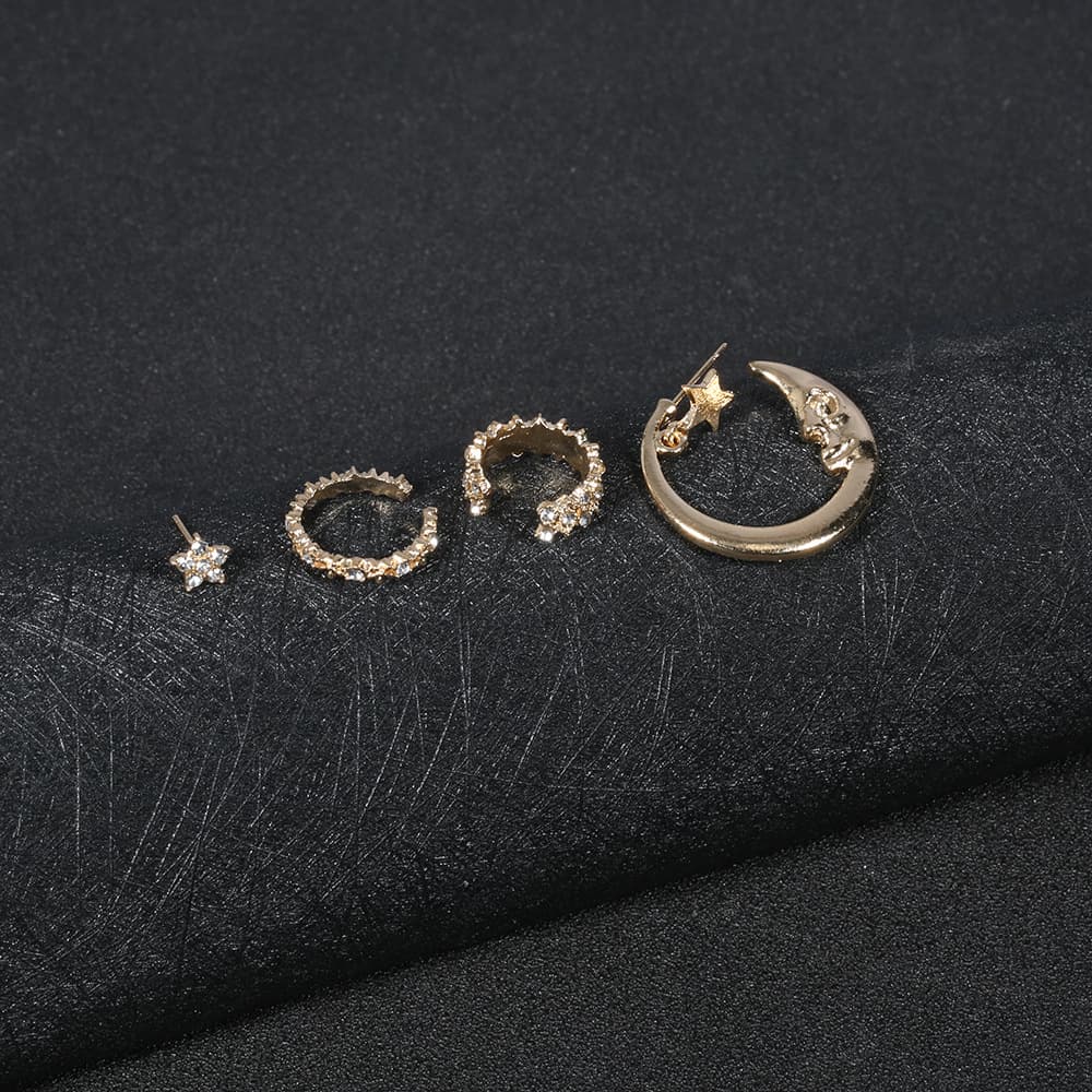 Pendientes de botón geométricos con luna y diamantes