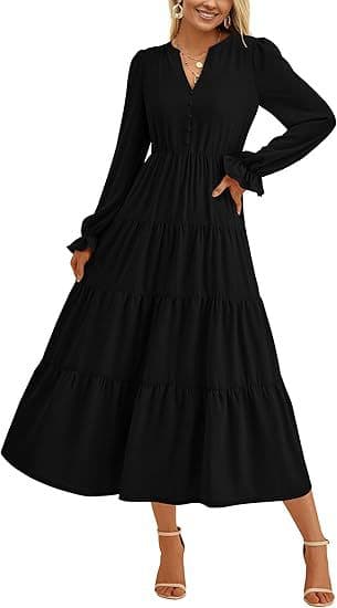 Vestido largo otoño capas volantes fluido