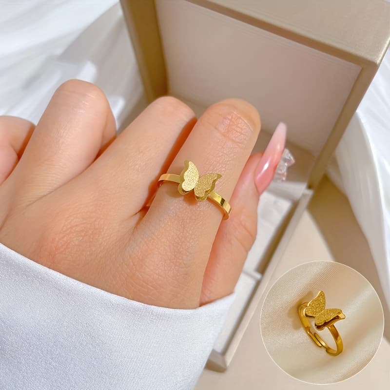 Anillo ajustable doble capa con estrella de acero inoxidable