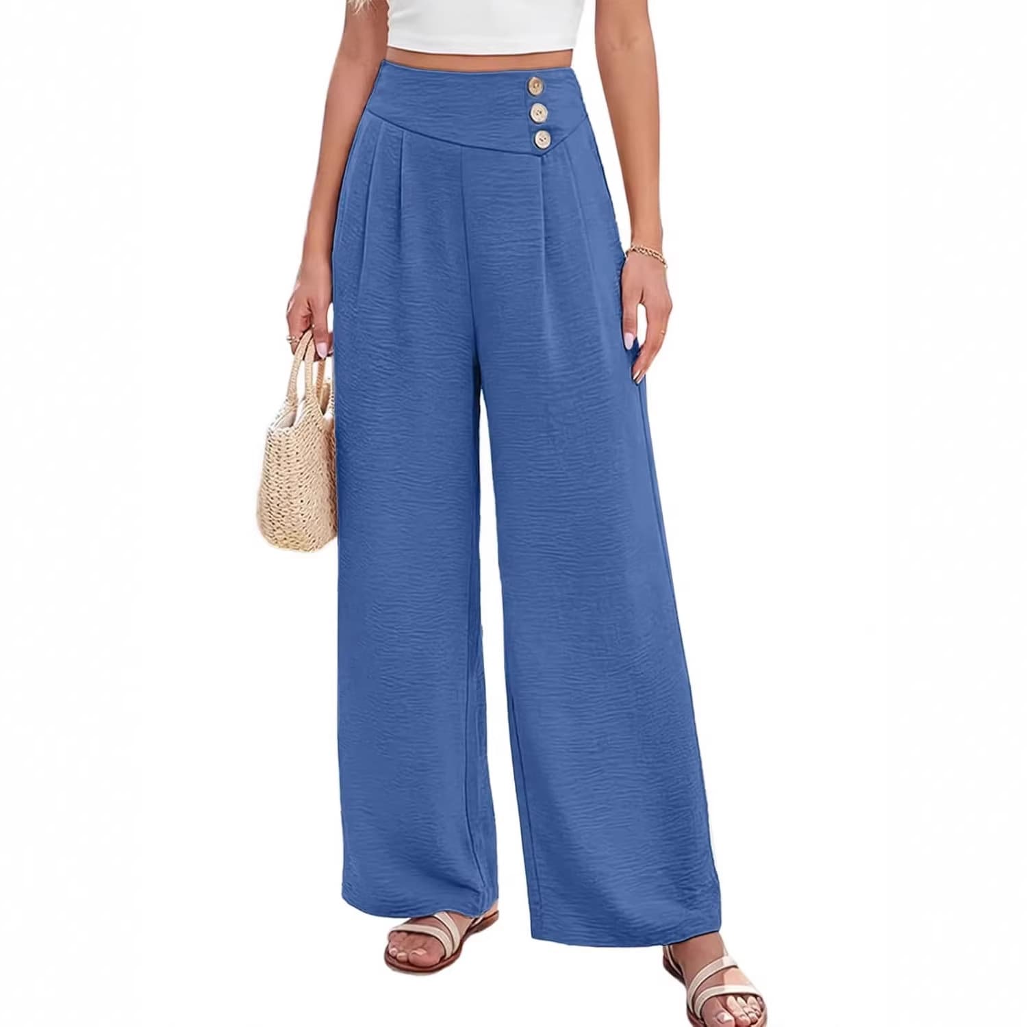 Pantalones sueltos de algodón y lino con bolsillos