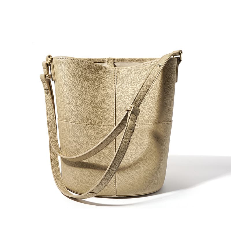 Bolso de hombro tipo cubo de cuero genuino para mujer