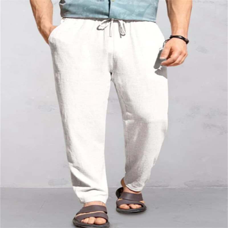 Pantalón de lino respirable suelto con cordón para hombre