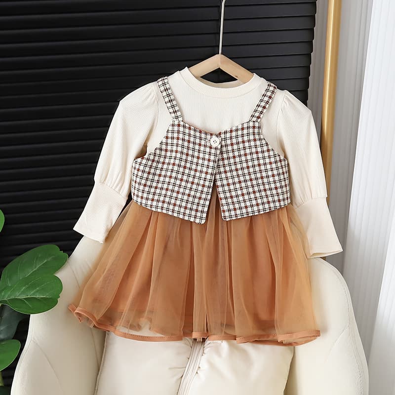 Conjunto de chaleco y vestido para niña estilo coreano