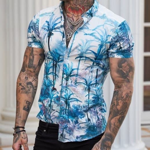 Camisa hawaiana estampada de manga corta para hombre