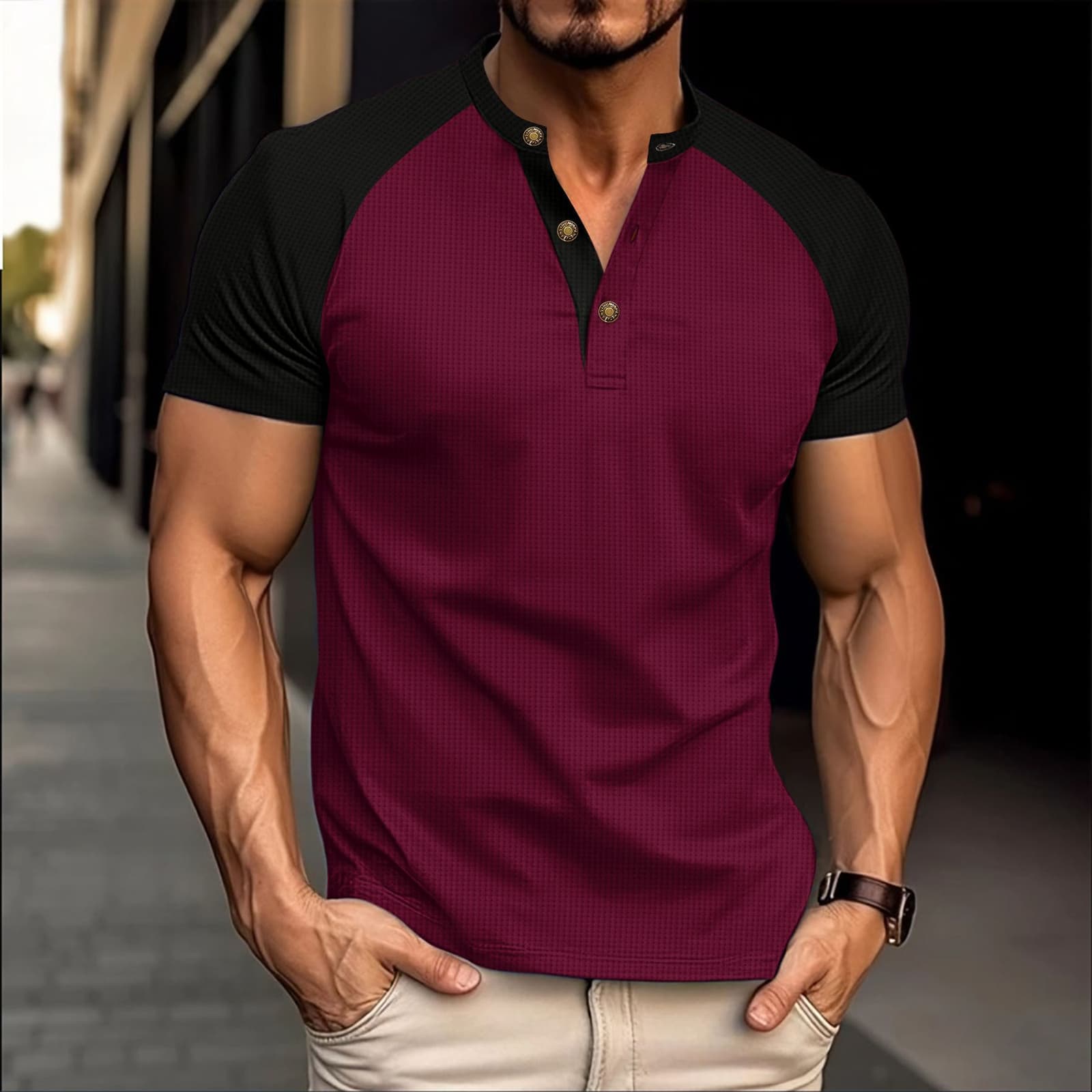 Camiseta ajustada para hombre con textura waffle