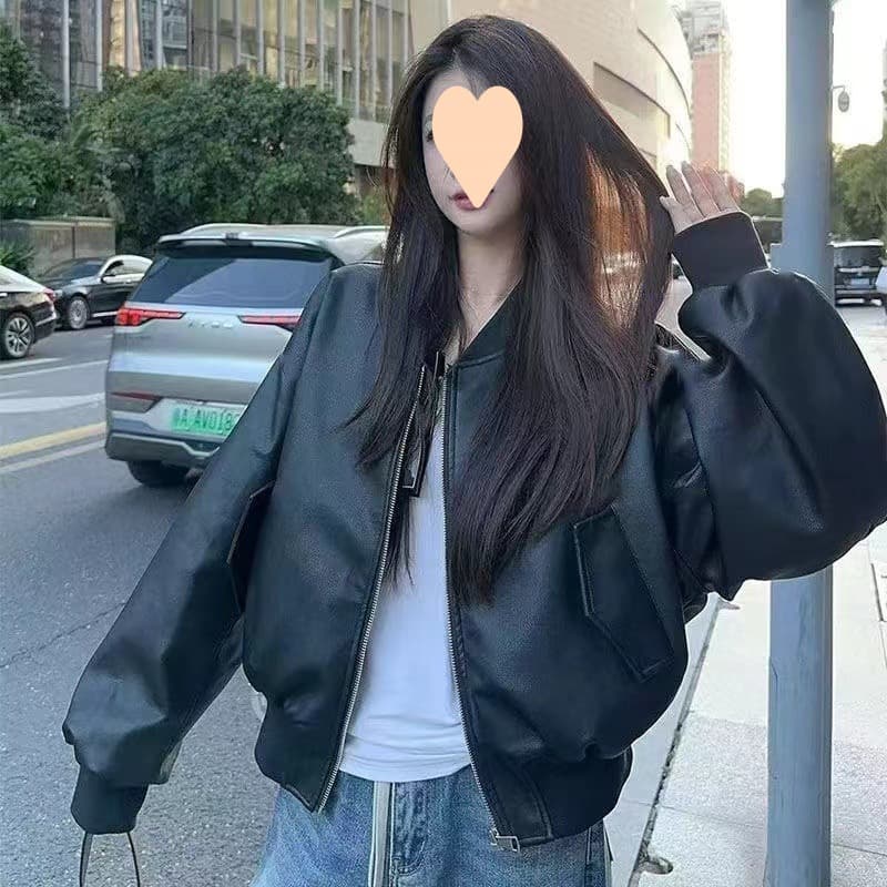 Chaqueta motociclista mujer retro cuero suelto