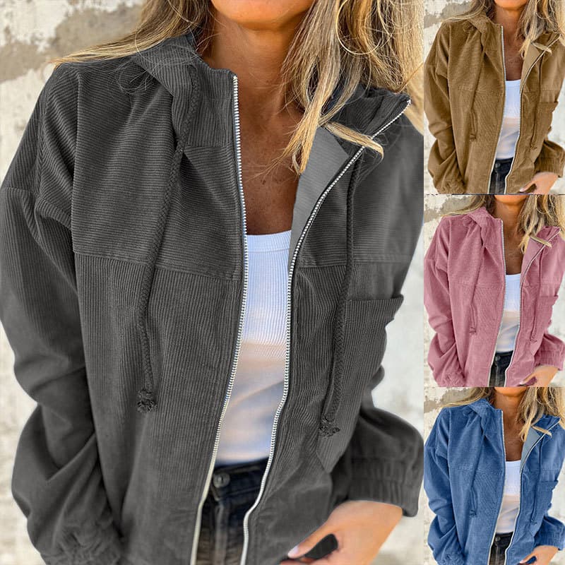 Chaqueta de pana con capucha para mujer