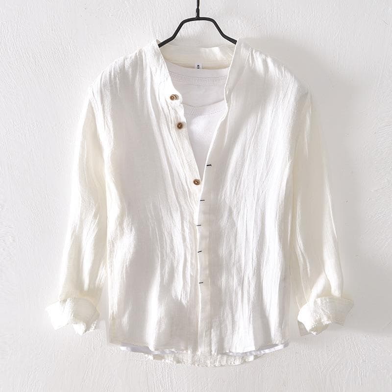 Camisa de lino manga larga color sólido
