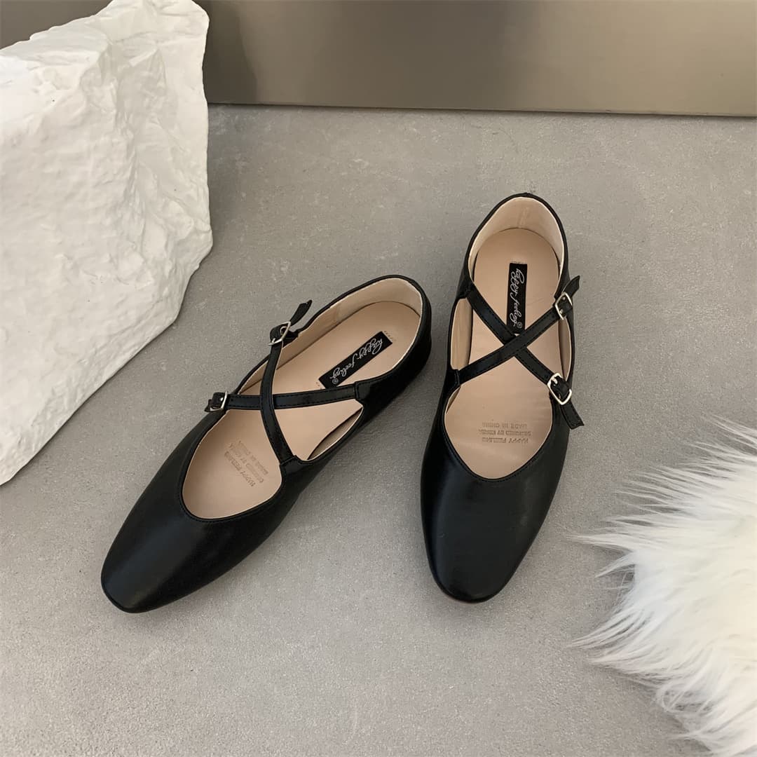 Zapatos planos retro mujer hebilla cruzada