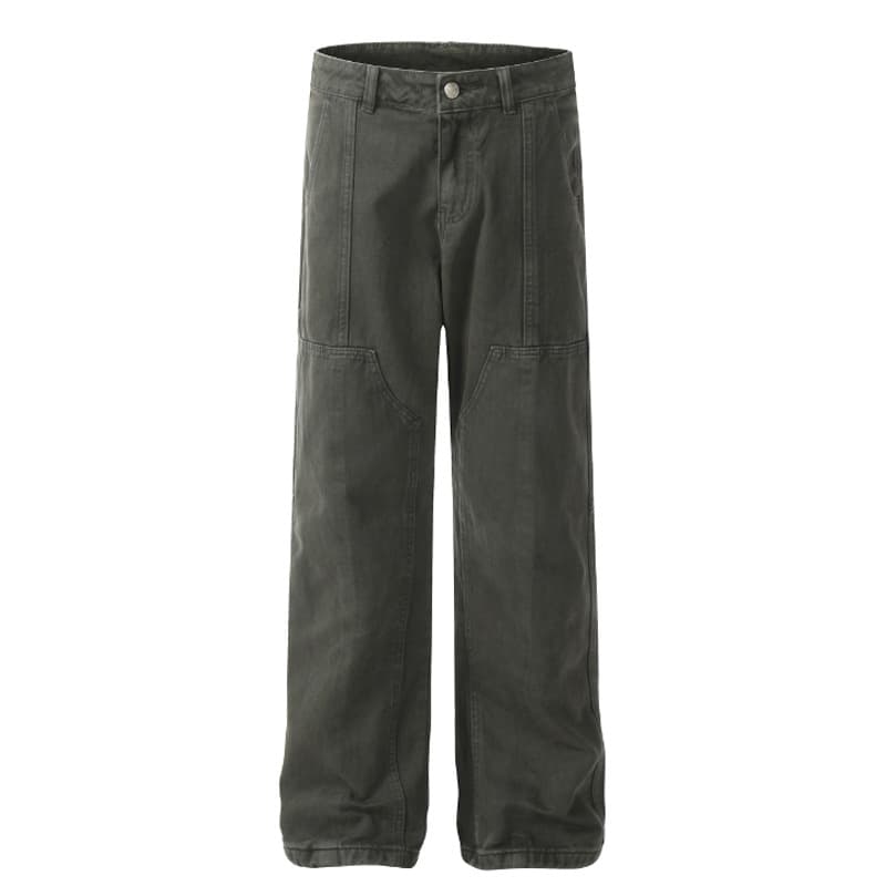 Jeans para hombre recto y suelto de algodón gris oscuro