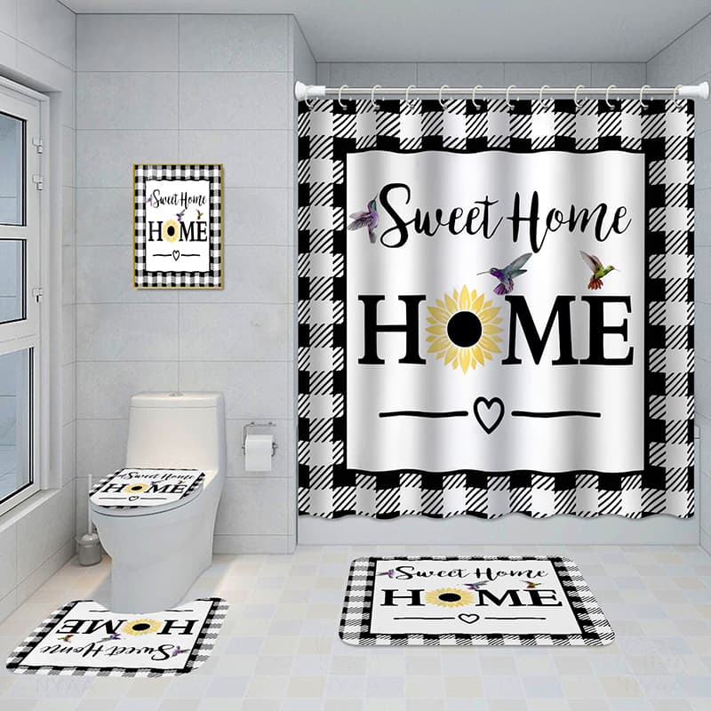 Juego de baño 5 piezas con cortina de ducha y alfombras