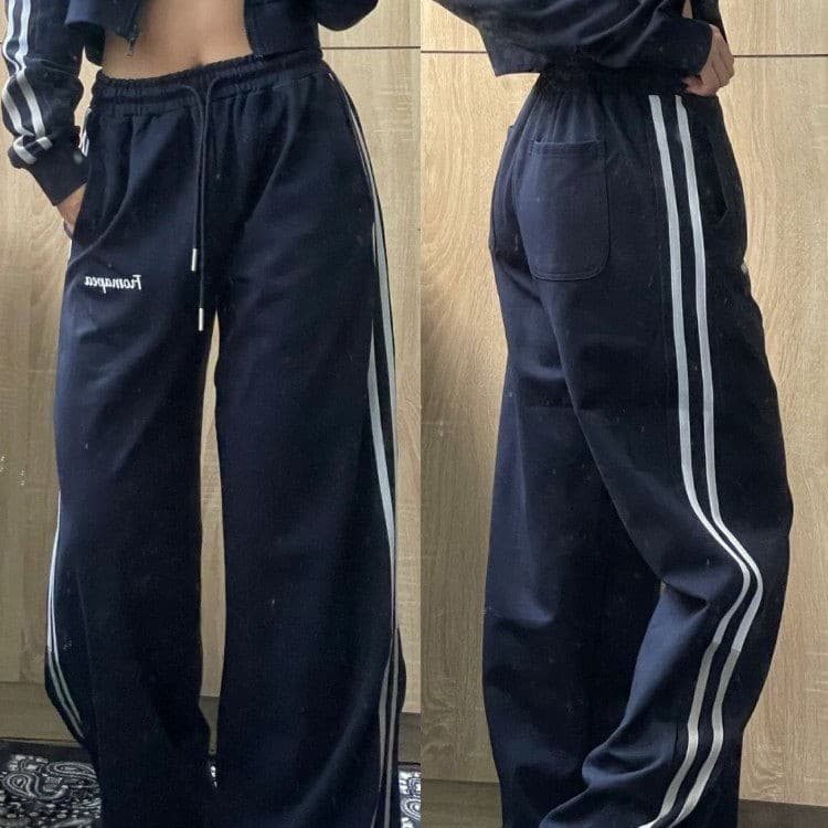 Pantalones casual rayas hip-hop vintage cintura alta