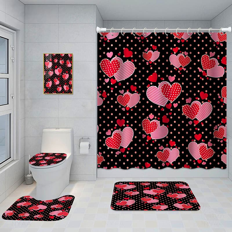 Juego de baño cinco piezas con cortina y tapete antideslizante