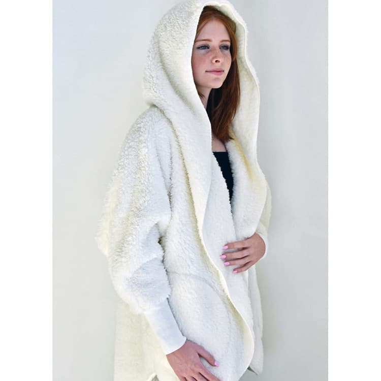 Cardigan peludo con capucha y bolsillos