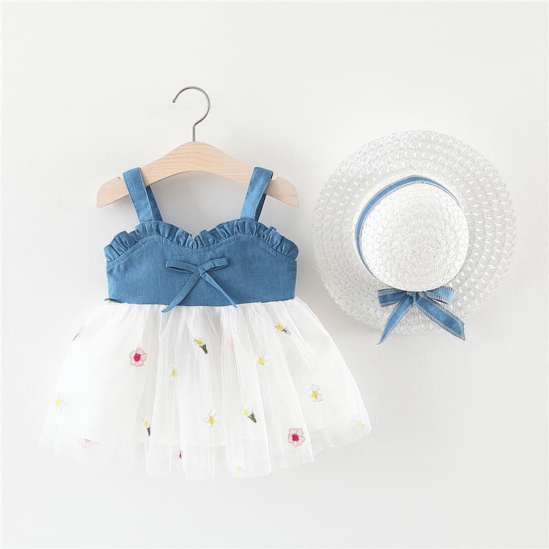 Vestido mezclilla niña con tul y sombrero