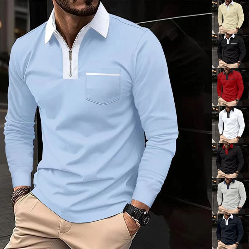 Polo de manga larga con cremallera y bolsillos