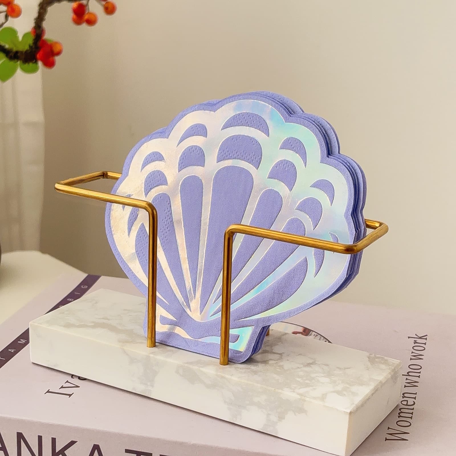 Servilletas de fiesta con forma de concha y estampado dorado